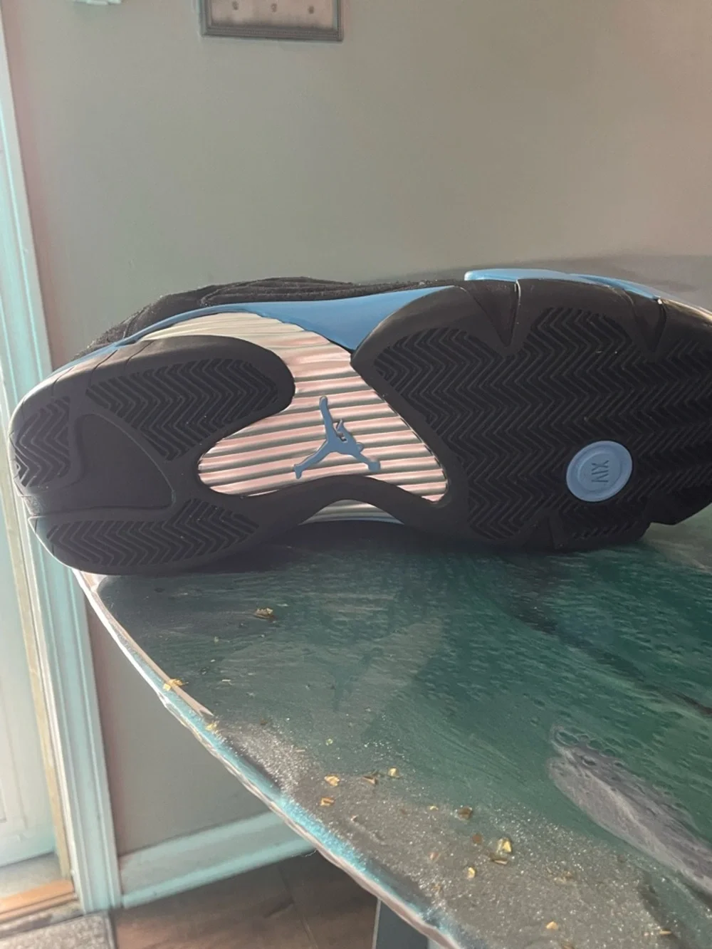 Air Jordan 14 Retro Men’s Black and University Blue Retro Sneakers - Picture 5 of 12